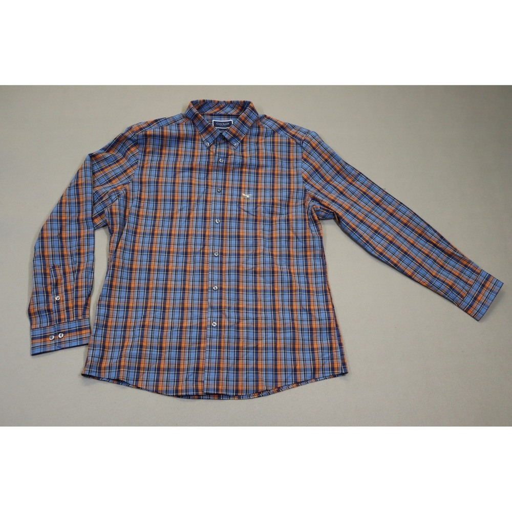 Club Room Boys Orange and Blue Plaid Button Down Shirt Size L (16-18)‎